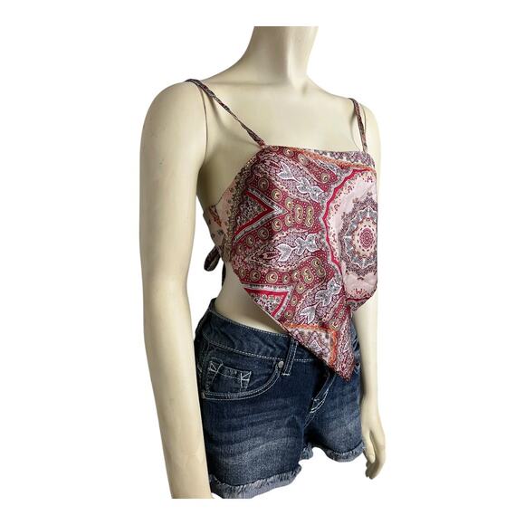 Satin Hankie Festival Top Shirt Concert Summer Skimpy Beach Crop y2k Tank Boho - Picture 2 of 6